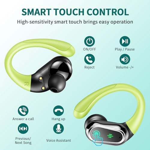 Rolosar Bluetooth 5.4 Sport-Optimized Wireless Earbuds – IP7 Waterproof with Advanced ENC Noise Cancellation, Ergonomic Earhooks for Ultimate Comfort, Dual LED Battery Indicator, 50-Hour Playback – Ideal for Running, Fitness, and Everyday Use