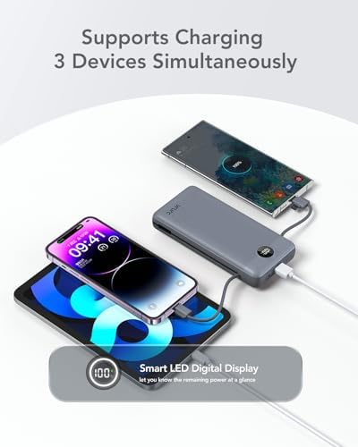 VRURC 20000 m Ah Pink Portable Charger – Fast Charging Power Bank with Built-in Wall Plug & Cables, LED Display, 4 Outputs & Dual Inputs for Effortless Travel Charging Solutions, Ideal for Busy Lifestyles and Enhanced Device Compatibility