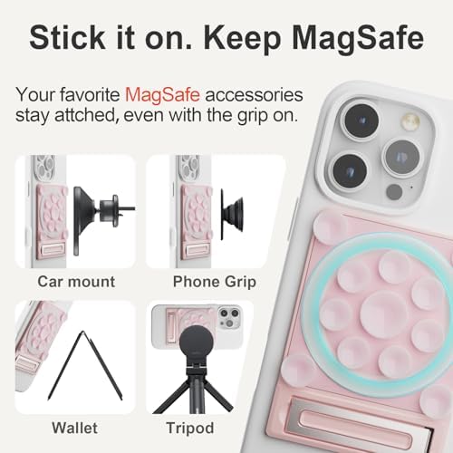 Revolutionary Suction Phone Case Adhesive Mount with Stand – Ultimate Mag Safe Compatible Smartphone Holder for Effortless Selfies & Videos, Strong Sticky Grip for i Phone & Android Users, Compact Hands-Free Accessory for Vlogging & Live Streaming (Black)