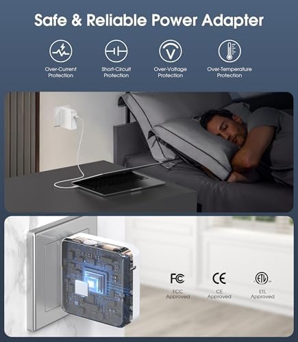 Universal USB-C Laptop Charger 65 W/45 W – Fast Charging AC Adapter for Lenovo, HP, Dell, Acer, Chromebook & More – Enhanced Compatibility & Power Supply for Think Pad, Yoga, XPS, Samsung, Google Devices – 12-Month Warranty Included