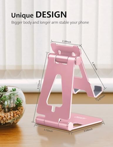 Cell Phone Stand for Desk, Adjustable Desktop Phone Holder Stand, Foldable Moblie Phone Dock for iPhone 15 14 13 12 11 Pro Xs Max Xr X 8 7 6 5 5s SE Nintendo Switch All Phones, Rose Gold – Enhanced Compatibility and Speed
