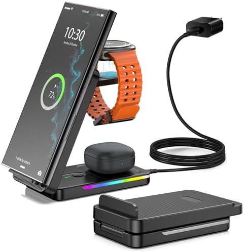 Ultimate 3-in-1 Foldable Wireless Charging Station for Samsung Galaxy Devices – Fast Charging Hub for Galaxy S25 Ultra, Note 20, Z Flip 6, Watch Ultra/7/6/5 & Buds – Sleek Black Design for Seamless Tech Integration and Enhanced Portability