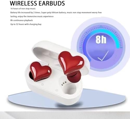 Jectse Heart-Shaped Bluetooth Earbuds – Stylish Noise Cancelling Hi-Fi Stereo Earphones with 8 Customizable Earplugs for Ultimate Comfort and Versatile Connectivity for Cell Phones and Laptops