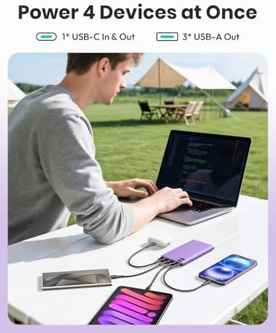 ADDTOP Ultra-Slim 10000 m Ah Fast Charging Portable Power Bank – Lightweight Battery Pack with Dual USB-C & USB-A Ports for i Phone 16/15/14/13/12 and Android Devices – Optimal On-the-Go Charging Companion for Multi-Device Users