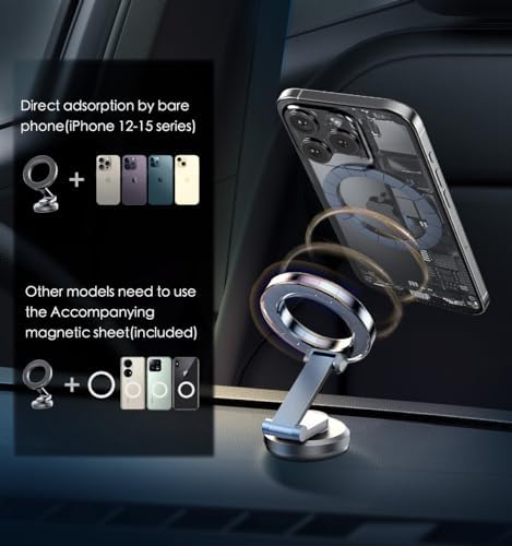 Magnetic Dashboard Phone Holder for Cars – Versatile Rotatable Mount for i Phone 15, 14, 13, 12 Pro Max Plus Mini & All Smartphones – Superior Stability for Hands-Free Navigation and Quick Access