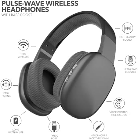 RCA Wave-56 Wireless Over-Ear Headphones – Elevate Your Listening Experience with Hi-Res Audio, Enhanced Bass, and 20-Hour Battery Life, Featuring Innovative Transparency Mode for Seamless Surround Awareness, Ultra-Lightweight and Travel-Ready Design in Elegant White Finish