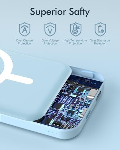 Podoru Mag Safe 5000 m Ah Portable Power Bank – Wireless Magnetic Charger with 20 W PD Fast Charging for i Phone 12 to 16 Series – Sleek, Lightweight Design for Effortless On-the-Go Charging – Includes Type-C Cable for Enhanced Versatility and Compatibility