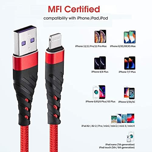 Cyven Smart 3-Pack 6 Ft MFi Certified Lightning Cables – Fast Charging USB A to Lightning Cords for i Phone 14/13/12/11/XS/XR/X/8/7/6/5/SE Plus Pro Max Mini – Durable Red Design for Ultimate Flexibility and Speed