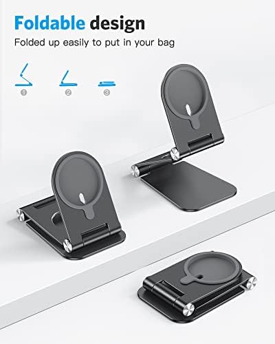 Stand for MagSafe Charger, OMOTON Foldable Phone Stand Holder for MagSafe Accessories， Compatible with iPhone 15/14/13/12 Pro Max/Pro/Mini, Charger for MagSafe Not Included, Black – Enhanced Compatibility and Speed
