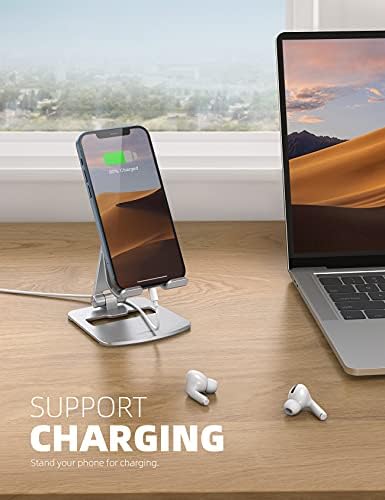 Lamicall [  Aluminum Stable Large Base Phone Stand Holder for Desk, Superb Surface Craftsmanship, Portable Cell Phone Dock, Compatible with 4-10” Cellphone and Tablets, Silver – Enhanced Compatibility and Speed