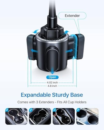 Military-Grade Adjustable Cup Phone Holder for Cars and Trucks – 2025 Enhanced 360° Gooseneck with Anti-Shake Technology for Universal Compatibility (4.0-7.0″) – Ideal for i Phone, Samsung, Pixel – Elevate Driving Experience and Safety