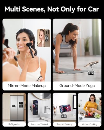 2025 Upgraded Vacuum Magnetic Car Phone Holder [89+LBS Suction/2800gf Magnet], Suction Cup Phone Mount, Ultra-Strong Magnetic Stand for Car/Mirror/Gym/Kitchen/iPhone16 15 14 13 12, Silver – Enhanced Compatibility and Speed