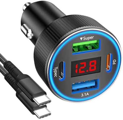 High-Power 78 W Dual USB-C Car Charger Adapter – 4-Port Fast Charging Hub for i Phone 16/15/14/13/12, i Pad, Samsung Galaxy & Android Devices (Black, 2-Pack) – Ultimate On-the-Go Charging Solution for Families and Road Trips