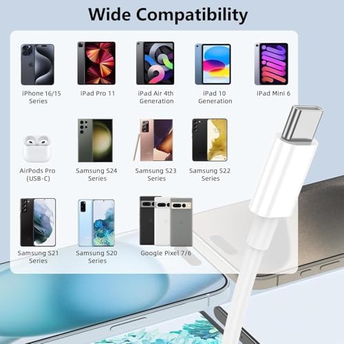 Revolutionary 10 FT Fast Charging Kit for i Phone 16 & Samsung Galaxy – High-Efficiency USB-C Power Adapter with Extra-Long Type C Cable for Maximum Compatibility, Perfect for i Pad, Mac Book, and More