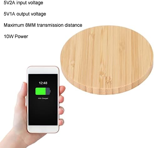 Bamboo Wood Wireless Charging Pad – Eco-Friendly 10 W Fast Charging Station for S8, S7, S6, and More – Sleek Wireless Phone Charger for Home or Office Use with Included Power Cable – Enhance Your Workspace with Sustainable Style and Efficiency