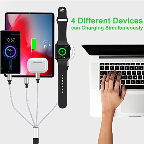 Universal 5-in-1 USB Smart Watch Charging Cable – 1.8 M/6 FT Nylon Braided Durable Charger with Magnetic Connector for Apple Watch & Android Devices – Lightning, Type C, Micro USB Compatibility for Quick Power Solutions