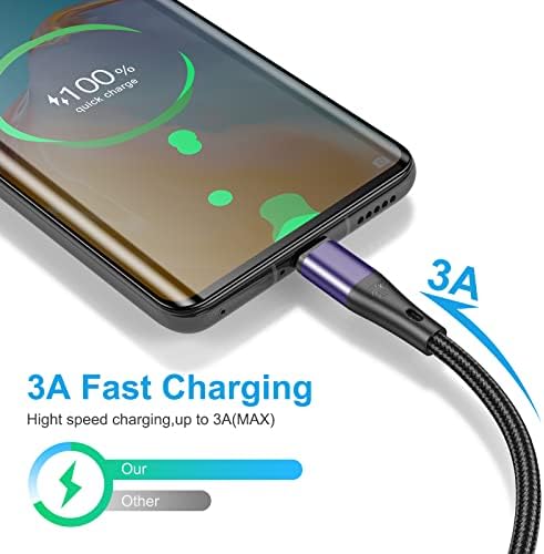 Premium 10 FT USB Type C Cables – Fast Charging 3 A, 3-Pack Nylon Braided Quick Charger Cords for Samsung Galaxy S21/S20/S10/S9/S8 Plus, Note 20/10/9/8, LG V50/V40/G8 – Durable & Tangle-Resistant Blue Charging Solution for Maximum Efficiency