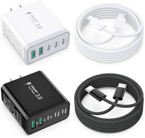 Besgoods 50 W USB C Charger Block – High-Speed Multi-Port Charging Solution for i Phone 16 Pro Max, i Pad, and Galaxy Devices – Includes Durable 6 ft Braided USB-C to C Cable – Perfect for Home, Office, and Travel – Charge Up to 5 Devices Simultaneously with Enhanced Compatibility and Safety Features