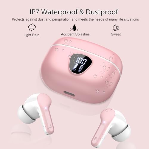 Elevate Your Sound Experience with Premium Wireless Earbuds – Advanced Bluetooth 5.4, Hi-Fi Stereo Audio, and ENC Noise Cancellation for Crystal-Clear Calls, IP7 Waterproof Design for Active Lifestyles, 48-Hour Playtime with LED Battery Display, Chic Rose Gold Finish for Everyday Elegance in Sports and Leisure
