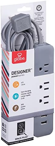 Globe Electric Designer Series 3-Outlet Power Strip in Chic Rose Finish – Stylish Surge Protector with Enhanced Compatibility and Fast Charging for Modern Homes and Offices