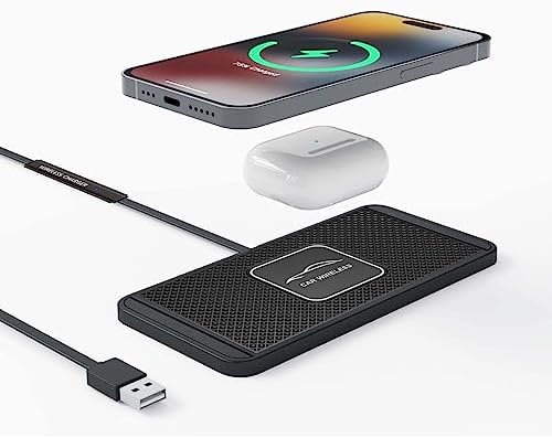 Fast Wireless Car Charger Qi Charging Pad – 15 W, 10 W, 7.5 W Multi-Device Adapter for i Phone 14/13/12 Mini/11 Pro Max, Air Pods, Samsung Galaxy Buds & More – 39-Inch Long Cable for Ultimate Flexibility and Enhanced Compatibility in Your Vehicle