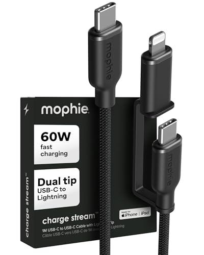 Mophie Charge Stream 2 m USB-C to USB-C Cable – Ultra-Durable 60 W Power Delivery with Enduraflex Silicone & Braided Design for Tangle-Free Charging, Perfect for Home or Office Use
