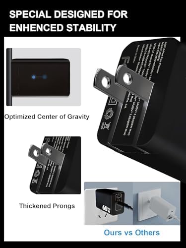 Maximize Your Charging Potential with the 65 W Ga N USB C Wall Charger – Compact Dual Type C Fast Charging Station for Mac Book Pro/Air, i Phone 8-16, i Pad Pro/Air, Apple Watch & Galaxy S20-24 – Lightweight, Foldable Design with Superior Safety Technology for Home & Travel Efficiency