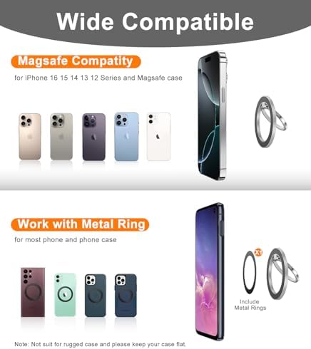 Temdan Glitter Silver Magnetic Phone Ring Holder for Mag Safe – Premium Grip and Stylish Stand for i Phone Pro Max 16 – Durable Upgrade Gear Hinge for Enhanced Flexibility and Hands-Free Viewing – Perfect Accessory for Seamless Connectivity and Fashionable Functionality