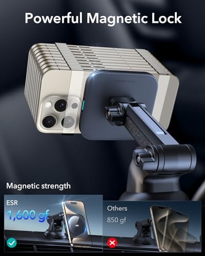 Revolutionize Your Drive with the ESR Qi2 15 W Mag Safe Car Mount Charger – Effortless Fast Wireless Charging for i Phone 12-16 & S25, Secure Magnetic Hold for Dashboard/Windshield, Stylish Black Design, Ultimate Convenience and Enhanced Compatibility