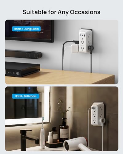 Maximize Your Charging Potential with the TROND Surge Protector Outlet Extender – 5-Outlet Power Strip with 3 USB Ports (1 USB-C) and ON/OFF Switch for Safe, Efficient Device Management at Home, Office, or On-the-Go – Ideal Multi Plug Expander with Enhanced Surge Protection and Space-Saving Design
