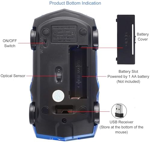 Rev Up Your Productivity with the CHUYI Sports Car Shaped Wireless Mouse – 1600 DPI, Cordless Optical Design for Effortless Use at Home, School, or Office, Perfect Gift for Tech Enthusiasts (Vibrant Blue)