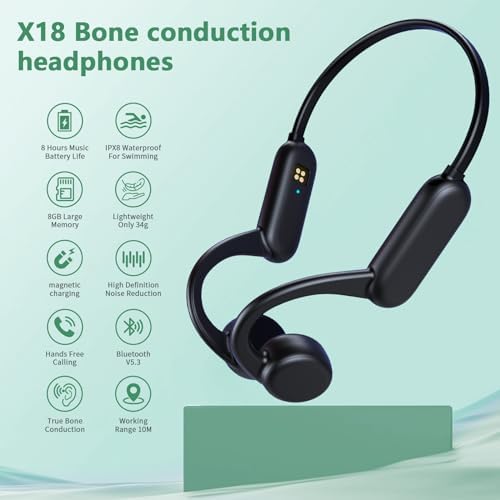 Revolutionize Your Swim: Bluetooth 5.3 Bone Conduction Headphones with 8 GB MP3 Storage – IPX8 Waterproof Open Ear Design for Ultimate Audio Enjoyment and Safety During Workouts