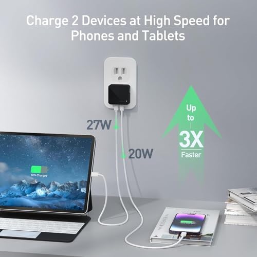 Nekmit 47 W Dual Port USB C Wall Charger – Compact Fast Charging Block for i Phone 15, Galaxy, Mac Book Air & More – PPS Technology for Optimal Device Compatibility and Speed – Sleek White Design for Home or Travel