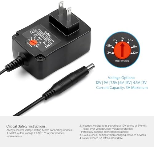 Versatile 36 W Adjustable Voltage AC/DC Power Adapter – Multi-Device Charger for LED Lights, Smartphones, and Electronics – Enhanced 1 A to 3 A Output for Quick Compatibility and Reliable Performance – Ideal for Home, Office, and Travel Use