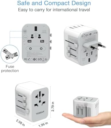 TESSAN 100 W Ga N Travel Adapter with 5 USB Ports – Universal Power Converter for Global Charging in 200+ Countries, Fast Charging Solution for Laptops, Smartphones & Tablets – Compact & Lightweight Design for Effortless Portability