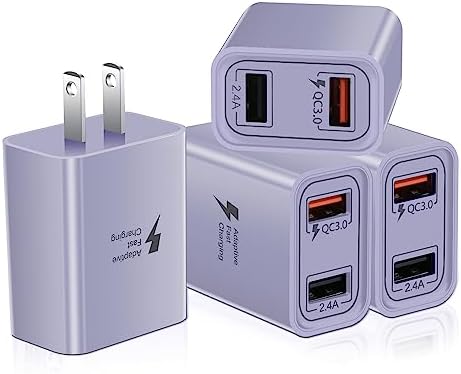 30 W Dual Port USB-C Wall Charger 4 Pack – Fast Charge QC 3.0 Power Adapter for i Phone 15 Series, Samsung Galaxy & Tablets – Compact & Stylish Purple Design for Home and Travel – Ultimate Charging Solution for Multiple Devices