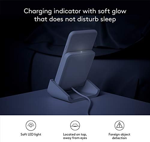 Logitech Powered Wireless Charging Stand for i Phone 8, 8 Plus, X, XS, XS Max, and XR – Fast 10 W Qi-Certified Charger with Adjustable Viewing Angles and Anti-Slip Design for Enhanced Safety and Convenience