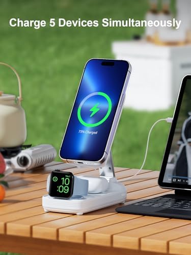 Ultimate 5-in-1 Wireless Charging Station with 10000 m Ah Power Bank – Magnetic Fast Charging for i Phone 12-16 Pro Max, Air Pods, and Apple Watch | LED Display, Sleek Portable Design for Effortless On-the-Go Charging