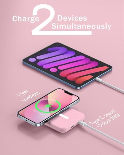 Podoru Mag Safe 5000 m Ah Portable Power Bank – Wireless Magnetic Charger with 20 W PD Fast Charging for i Phone 12 to 16 Series – Sleek, Lightweight Design for Effortless On-the-Go Charging – Includes Type-C Cable for Enhanced Versatility and Compatibility