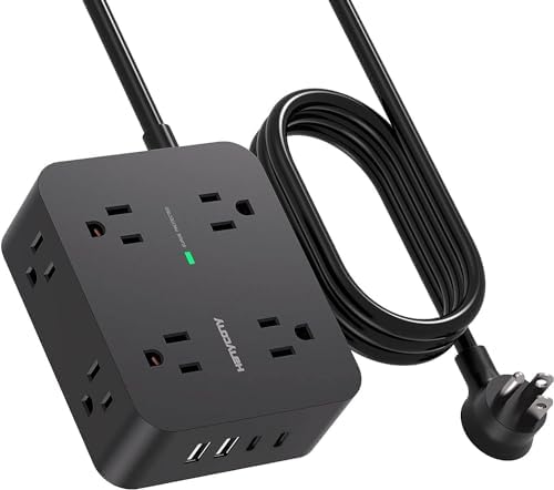 Maximize Your Power Efficiency with HANYCONY 5 Ft Ultra Thin Flat Plug Surge Protector Power Strip – 8 Outlet Extender & 4 Fast-Charging USB Ports (2 USB-C) for College Dorm Room Essentials – 1080 Joules Surge Protection & Wall Mount Design in Sleek Black Finish