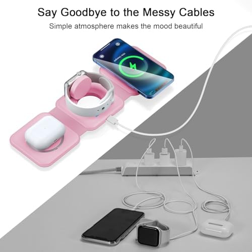 RTOPS 3-in-1 Magnetic Wireless Charging Station for i Phone, Apple Watch, and Air Pods – Compact Ga N Travel Charger with Enhanced Speed and Compatibility for i Phone 16/15/14/13/Pro/Max, Air Pods 4/3/2/Pro – All-in-One Solution for Ultimate Convenience and Efficiency