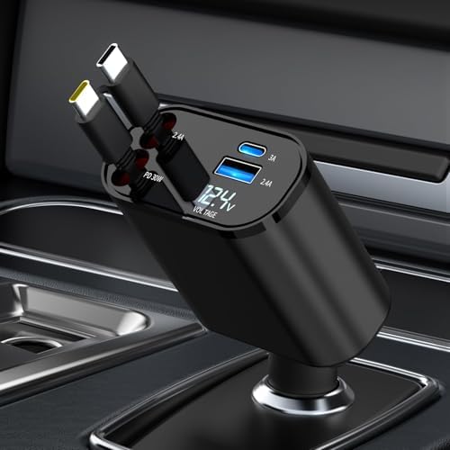 Ultimate 4-in-1 Retractable Car Charger for Galaxy & Pixel Devices – 60 W Fast Charging with Dual USB Ports and Tangle-Free Cable Design for Enhanced Convenience and Performance