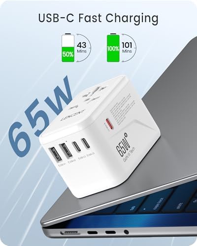 LENCENT 20 W Fast Charging Universal Travel Adapter – Compact International Power Converter with Dual USB and USB Type-C Ports – Ultimate Solution for Worldwide Device Charging in USA, UK, EU, and AUS (Black) – Reliable and Safe Charging for Global Explorers