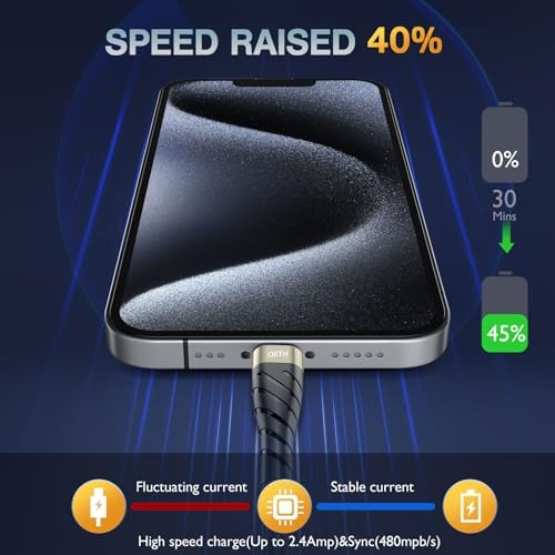 MFi Certified 6 Ft Lightning Charging Cable for i Phone – 3 Pack Fast Charging USB Cord, Durable Design for Enhanced Compatibility with i Phone 12/11/XS/Max/XR/X/8/8 P/7 P/6 & i Pad – Seamless Power-Up Experience