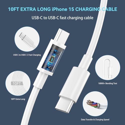 30 W USB-C Fast Charging Block with 10 FT Type C Cable – Ultimate Charging Solution for i Phone 16/15 Series and Beyond – Compact, High-Efficiency Power Adapter for Home and Travel Use – Safe and Reliable Device Charging