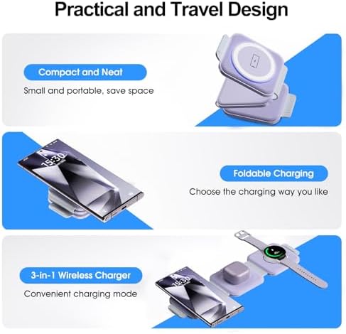 Ultimate Samsung Multi Travel Charger: Foldable Wireless Charging Pad for Galaxy Watch Ultra/7/6/5 Pro/Active 2 & Quick Charge for S25/S24/S23/S22 (+/Ultra)/Note20 – Compact Purple Design with Buds3 Pro Compatibility and Enhanced Speed for On-the-Go Power Solutions