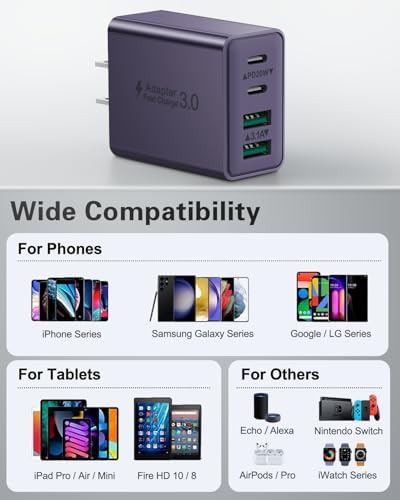 40 W Dual PD Fast Charging 4-Port USB C Charger Block Duo – Universal Compatibility for i Phone 16-11 Pro Max & Samsung Devices – Efficient Multi-Device Power Adapter for Home, Office, and Travel Use