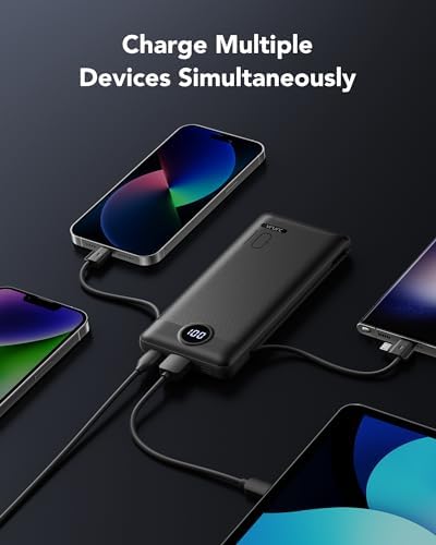Sleek VRURC 10,000 m Ah Portable Charger with Built-in Wall Plug – Rapid 22.5 W USB Power Bank for Ultimate Travel Convenience – Slim Profile, 4 Outputs & Dual Inputs for Multi-Device Charging – Essential USB-C Compatible Travel Accessory in White