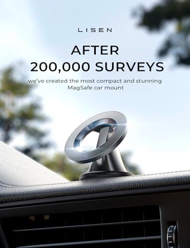 LISEN Primes Magnetic Phone Mount for Car Dash – 540° Rotating Mag Safe Holder for i Phone 12-16 Pro Max, Sleek Black Design for Enhanced Driving Safety and Convenience, Effortless One-Handed Operation and Secure Grip, Ideal Automobile Accessory