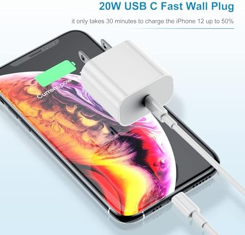 Ultimate 20 W Fast Charging Solution: Apple Certified 6 ft USB-C to Lightning Cable with High-Speed Charger Block – Ideal for i Phone 14 Pro Max, 13 Plus, 12 Mini, 11 & i Pad – Convenient 2-Pack for Home and On-the-Go Use